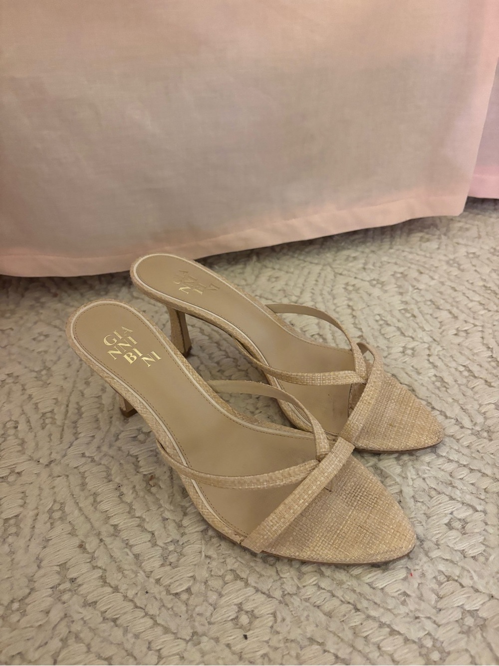 Gianni Bini Nude Woven Strappy Mid-Heel Mules